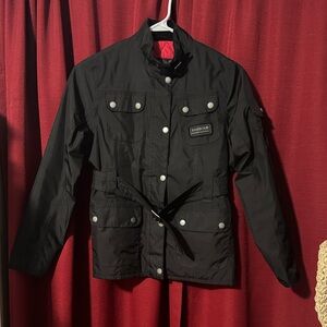 Barbour Black Belted Jacket with Red Lining Kids 10/11 or Womens Petite XXS